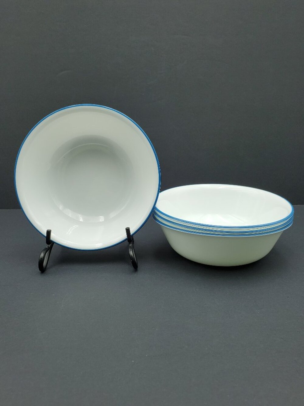 Corelle Botanical Stripes Soup Bowls Corning White Cereal Bowls with Blue Trim